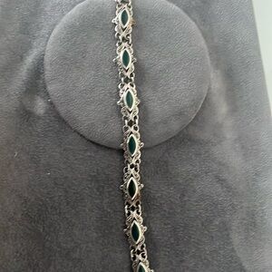 Natural Green Onyx Ethnic Gemstone 925 Sterling Silver Bracelet